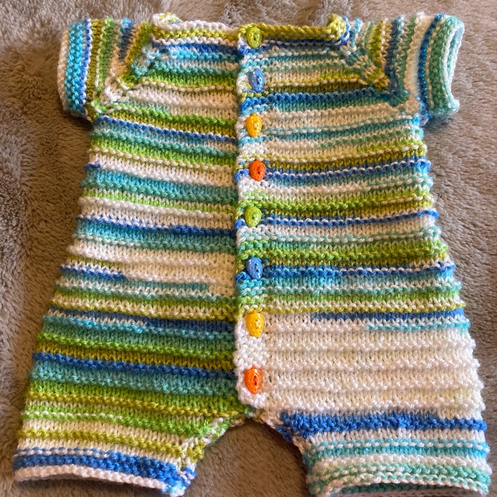 Hand knit baby romper